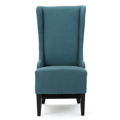 Benjara Becca Dining Chair, High Wingback Dark Brown Birch Wood, Teal Fabric
