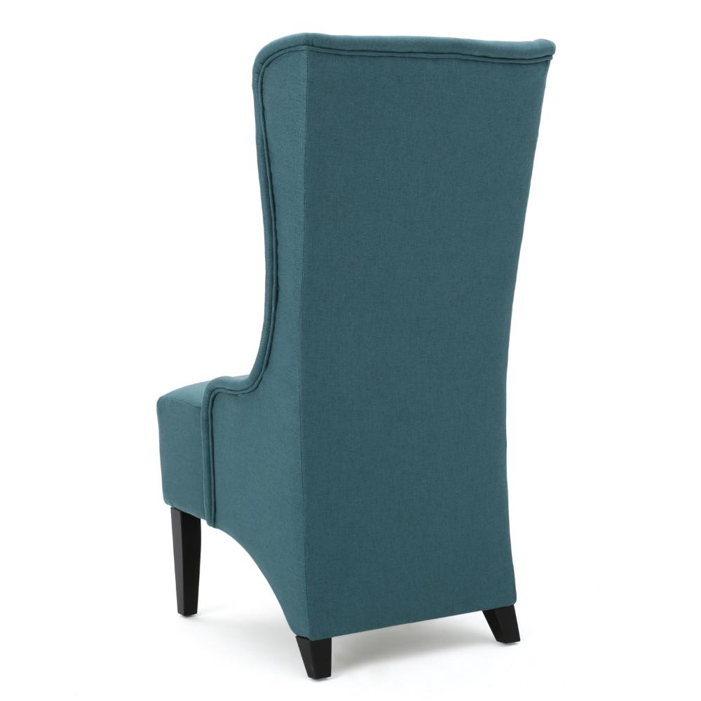 Benjara Becca Dining Chair, High Wingback Dark Brown Birch Wood, Teal Fabric