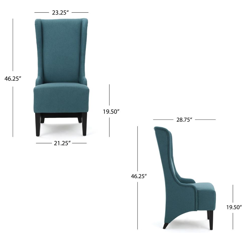 Benjara Becca Dining Chair, High Wingback Dark Brown Birch Wood, Teal Fabric