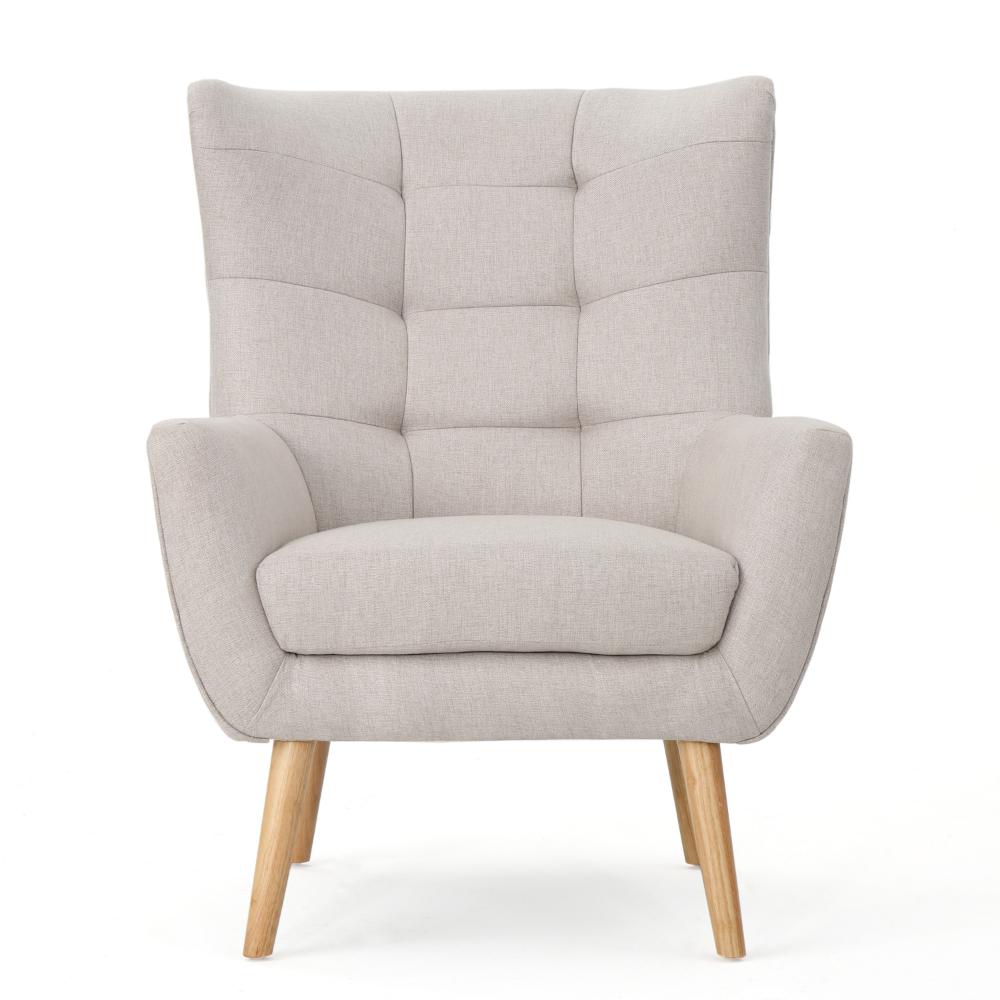 Benjara Ranie Accent Club Chair, Rubberwood Legs Wheat Button Tufted Polyester