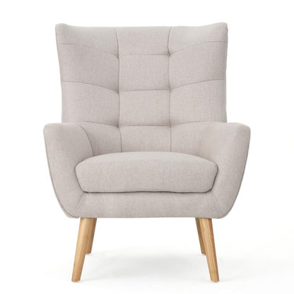 Benjara Ranie Accent Club Chair, Rubberwood Legs Wheat Button Tufted Polyester