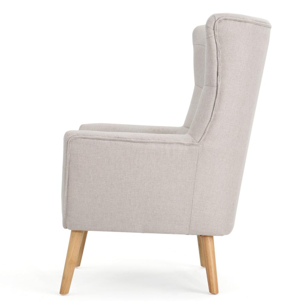 Benjara Ranie Accent Club Chair, Rubberwood Legs Wheat Button Tufted Polyester