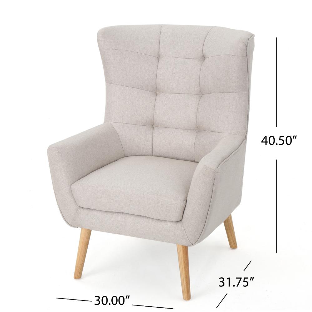 Benjara Ranie Accent Club Chair, Rubberwood Legs Wheat Button Tufted Polyester