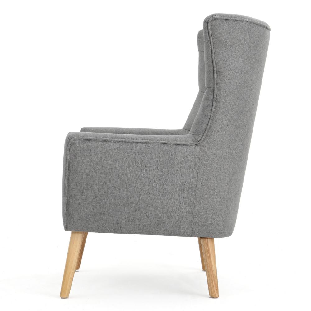 Benjara Ranie Accent Club Chair, Rubberwood Legs, Gray Button Tufted Polyester