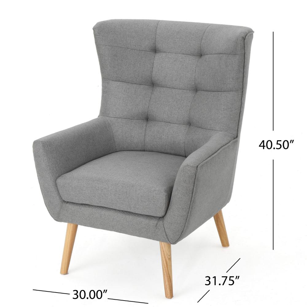 Benjara Ranie Accent Club Chair, Rubberwood Legs, Gray Button Tufted Polyester