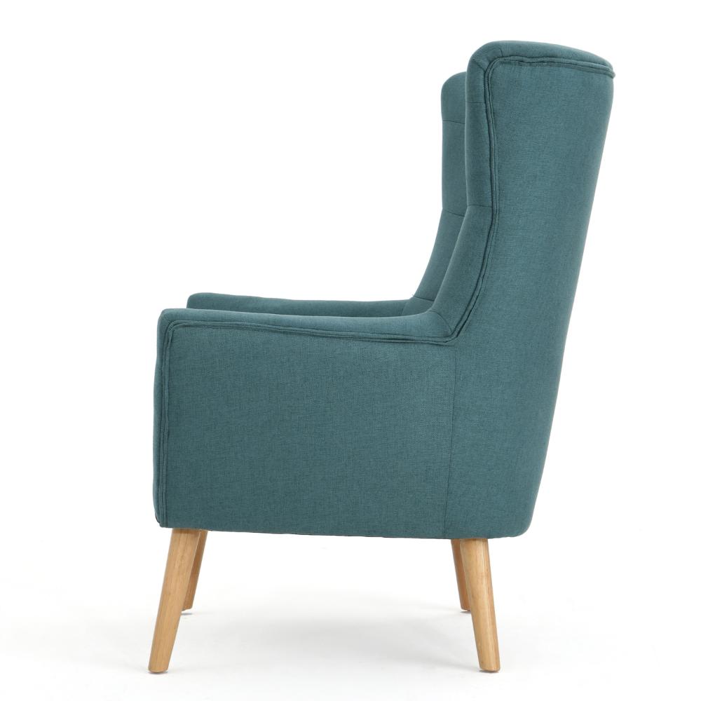Benjara Ranie Accent Club Chair, Rubberwood Legs, Teal Button Tufted Polyester
