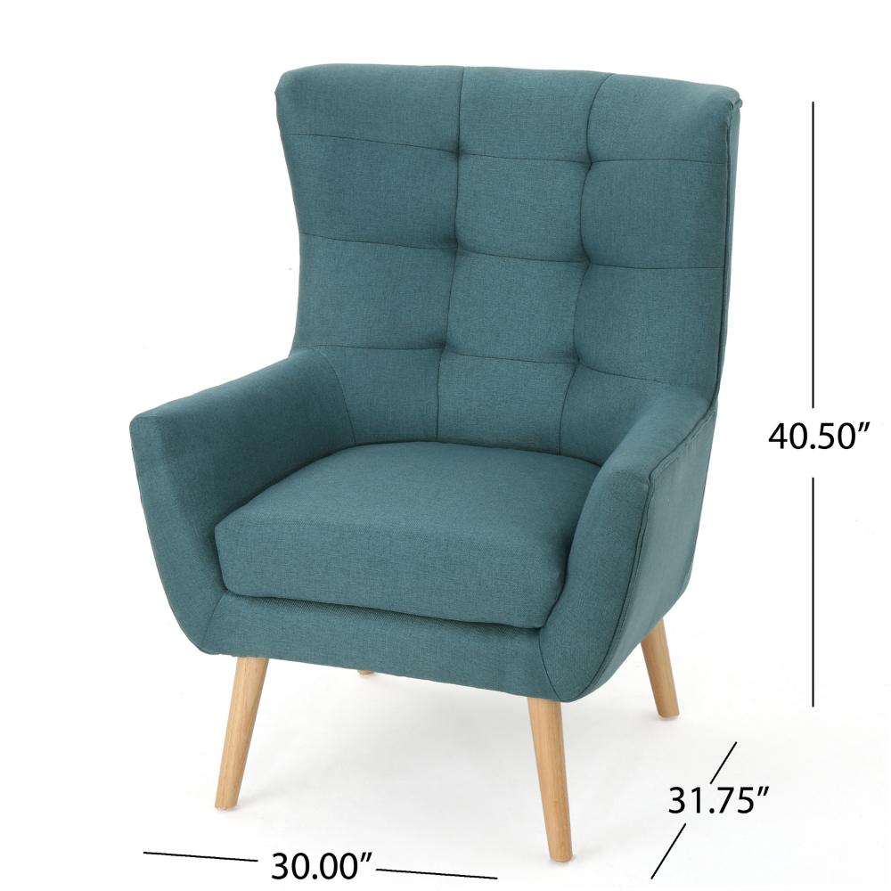 Benjara Ranie Accent Club Chair, Rubberwood Legs, Teal Button Tufted Polyester