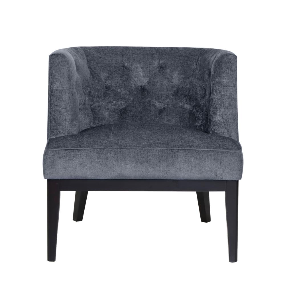 Benjara Addy Accent Chair, Black Rubberwood, Dark Gray Diamond Stitch Fabric