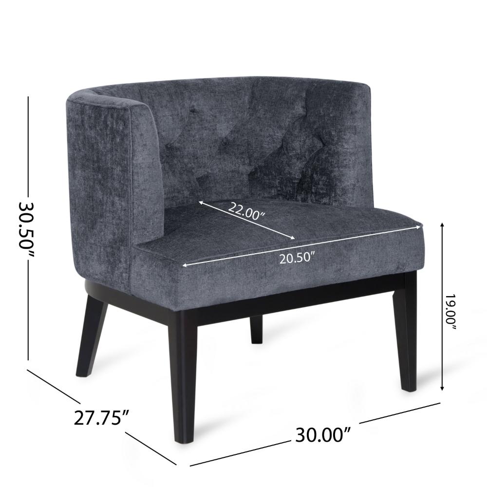 Benjara Addy Accent Chair, Black Rubberwood, Dark Gray Diamond Stitch Fabric