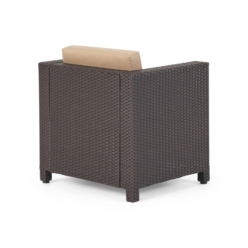 Benjara Elza Outdoor Accent Chair, Iron, Brown Faux Rattan Wicker, Beige