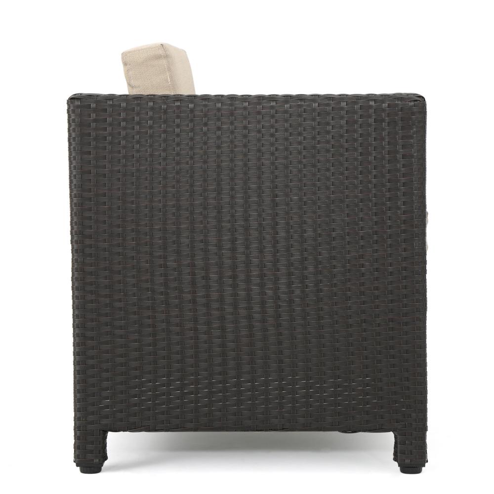 Benjara Elza Outdoor Accent Chair, Iron, Brown Faux Rattan Wicker, Beige