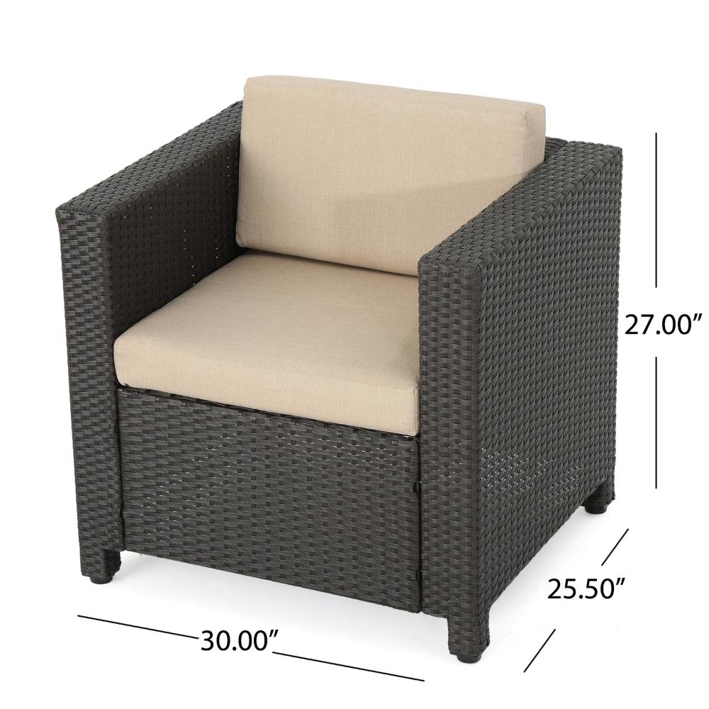 Benjara Elza Outdoor Accent Chair, Iron, Brown Faux Rattan Wicker, Beige