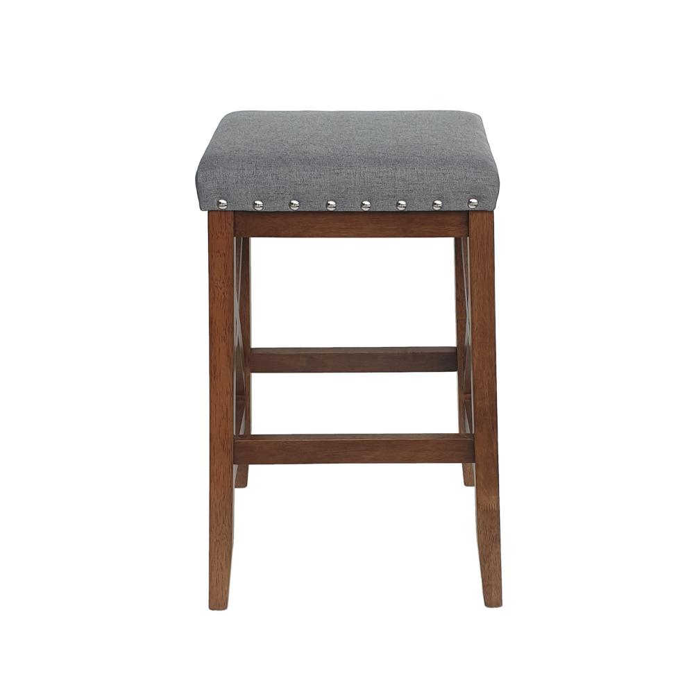 Benjara Arica Barstool Set of 2, Saddle Seat X-Cross Rubberwood, Charcoal Gray