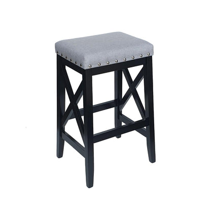Benjara Arica Barstool Set of 2, Saddle Seat X-Cross Rubberwood, Light Gray