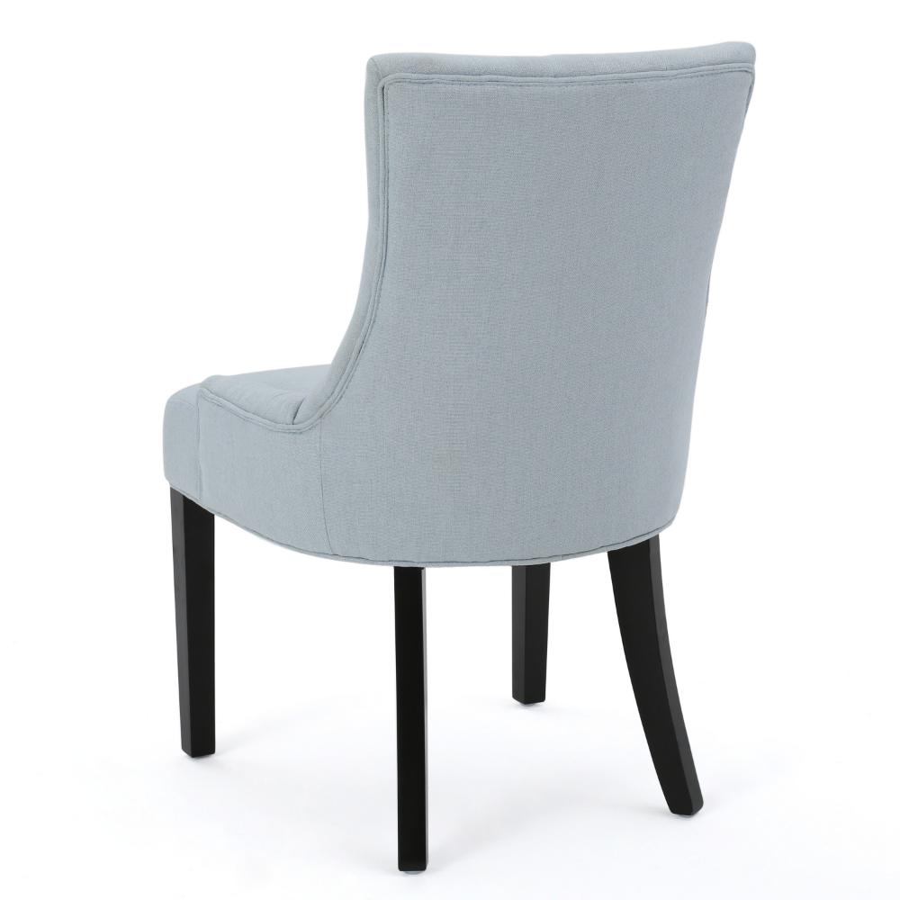 Benjara Chen Dining Chair Set of 2, Espresso Wood, Light Blue Button Tufted