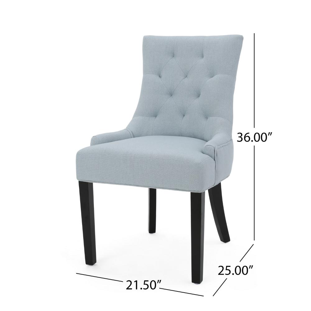 Benjara Chen Dining Chair Set of 2, Espresso Wood, Light Blue Button Tufted