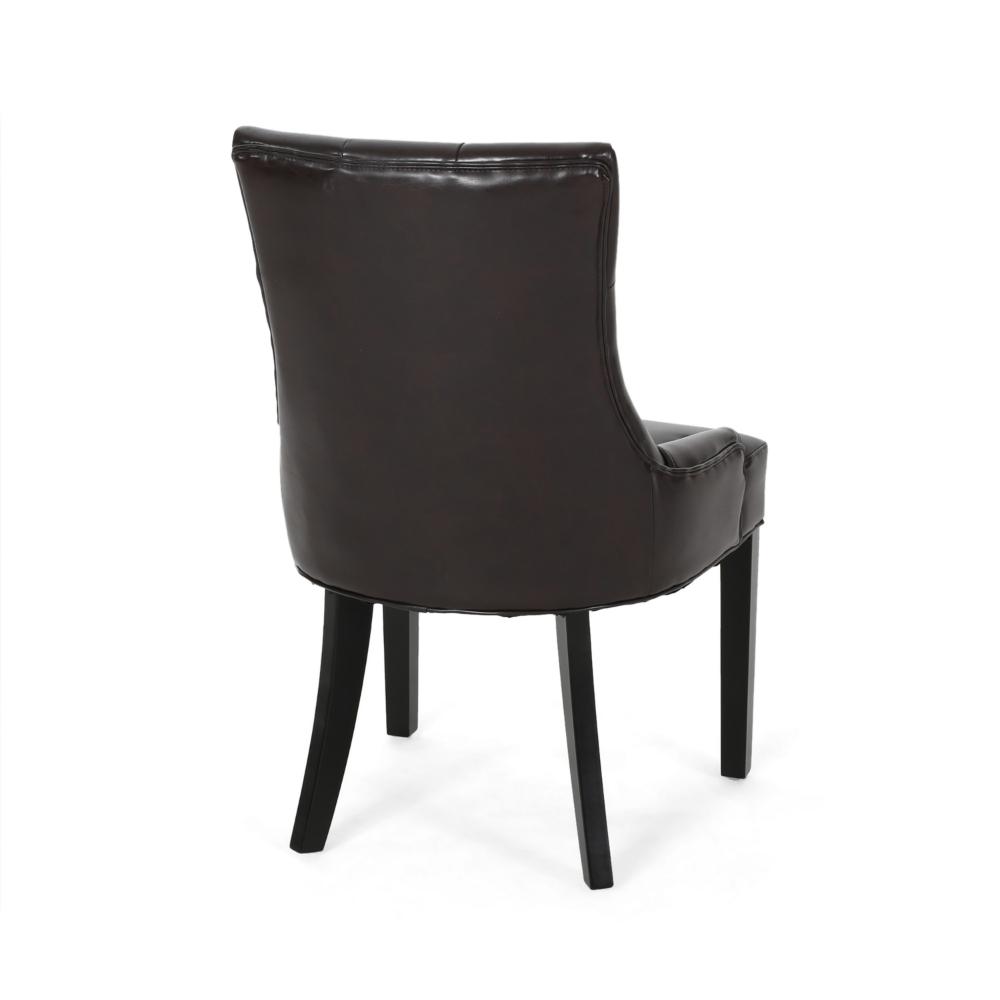 Benjara Chen Dining Chair Set of 2, Sloped Arms, Tufted Brown Faux Leather