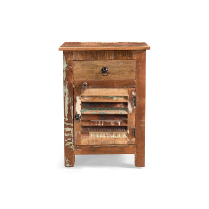 Benjara Side End Table, Storage, 25 Inch Black Metal, Natural Distressed Wood