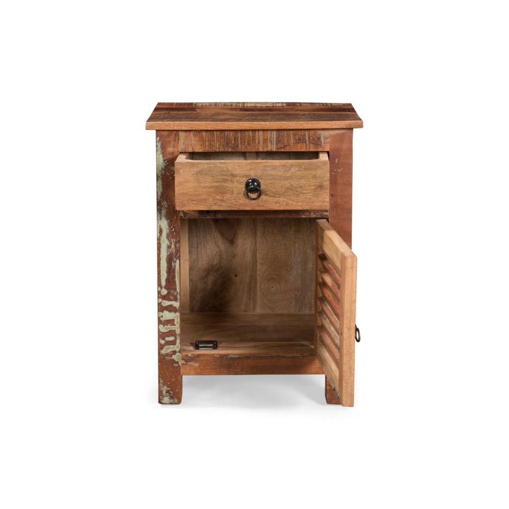 Benjara Side End Table, Storage, 25 Inch Black Metal, Natural Distressed Wood
