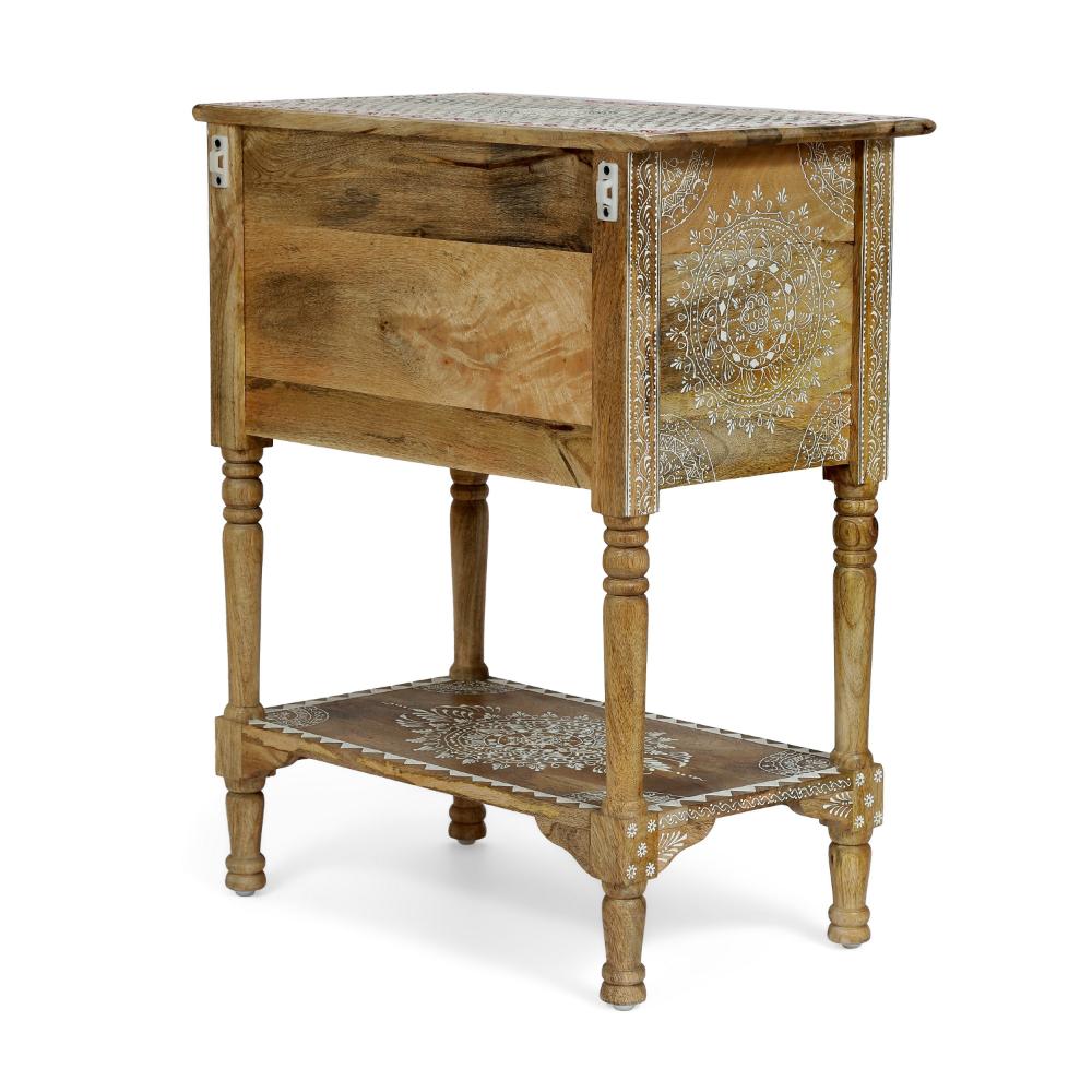 Benjara Side End Table with 2 Drawers, 1 Shelf, 24 Inch Natural Mango Wood