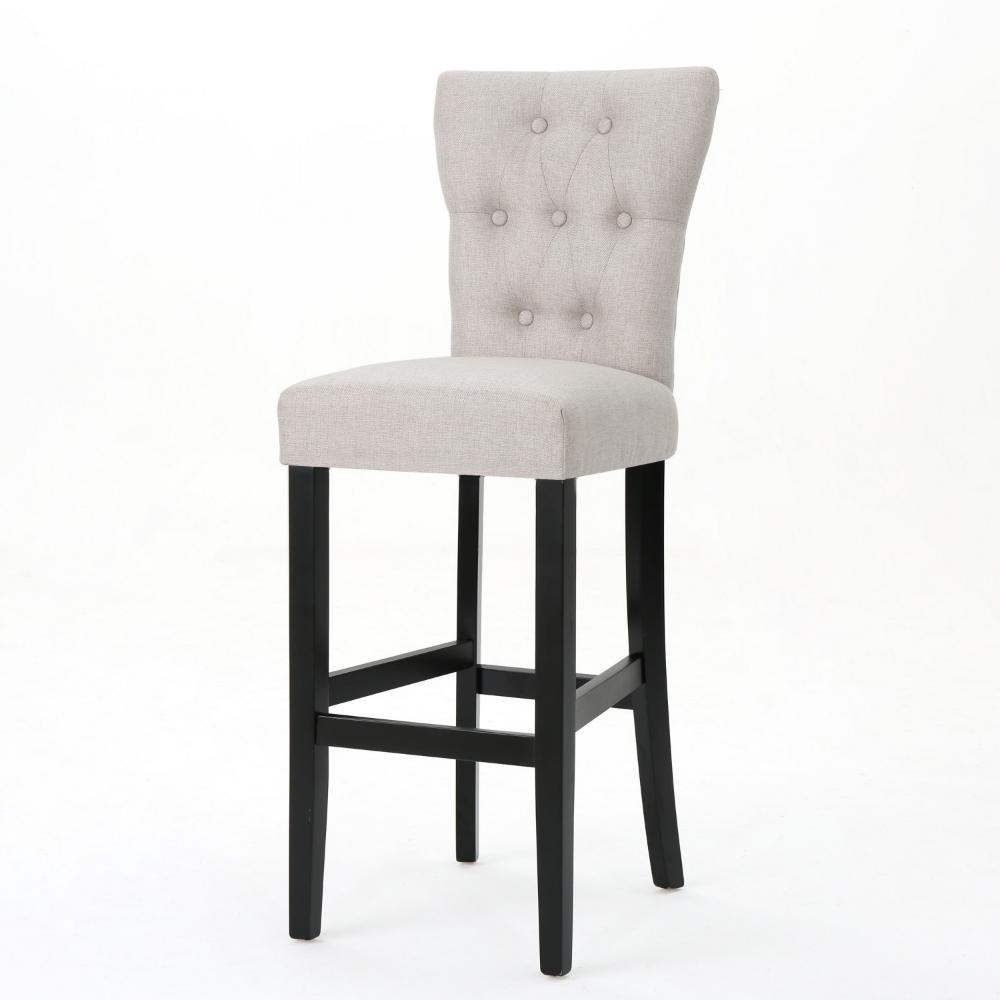 Benjara Arine Barstool Chair Set of 2, Flared Rubberwood, Wheat Button Tufted