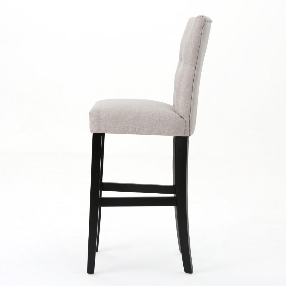 Benjara Arine Barstool Chair Set of 2, Flared Rubberwood, Wheat Button Tufted