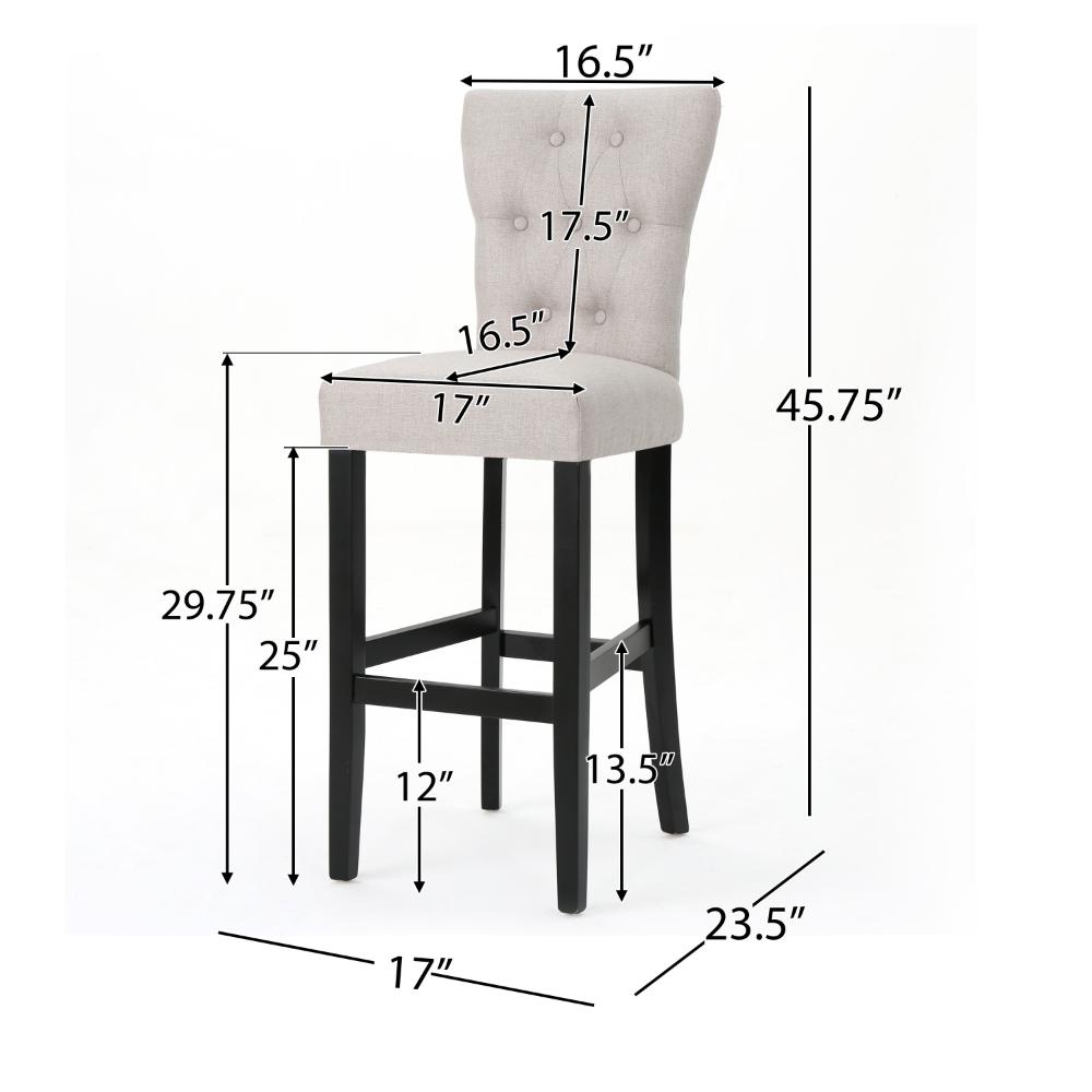 Benjara Arine Barstool Chair Set of 2, Flared Rubberwood, Wheat Button Tufted