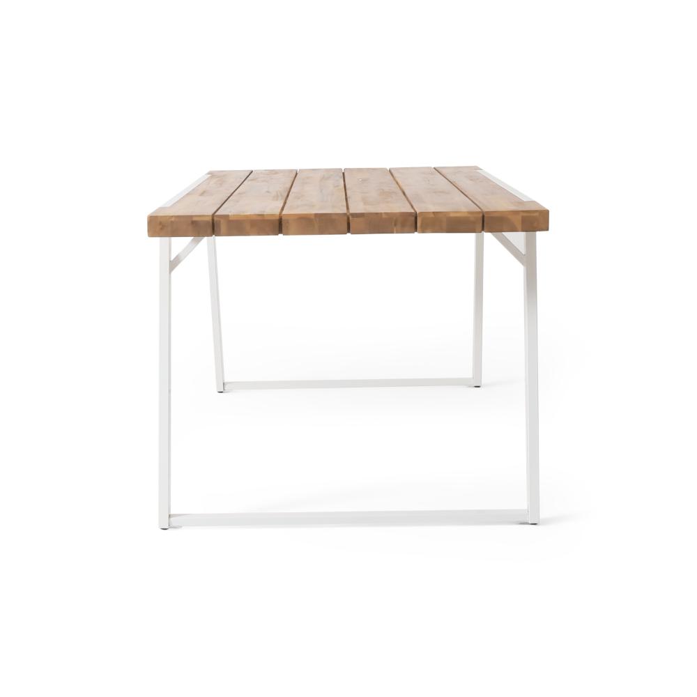 Benjara Outdoor Dining Table, Splayed White Sled Base, 71 Inch Acacia Wood