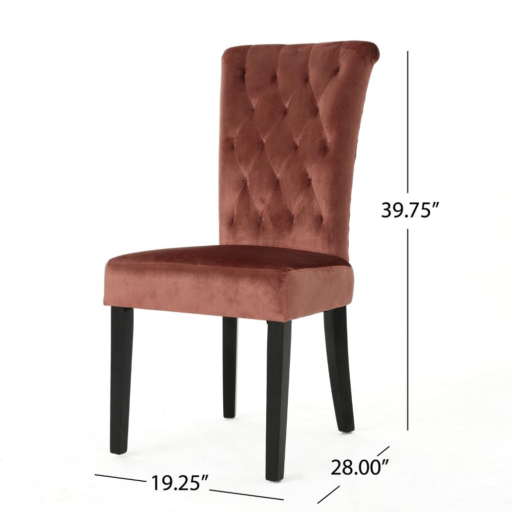 Benjara Chary Dining Chair Set of 2, Brown Wood, Blush Pink Tufted Velvet