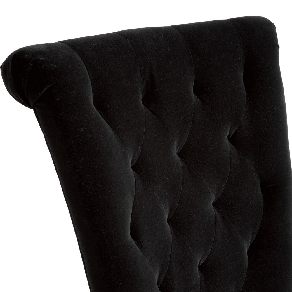 Benjara Chary Dining Chair Set of 2, Brown Wood, Classic Black Tufted Velvet
