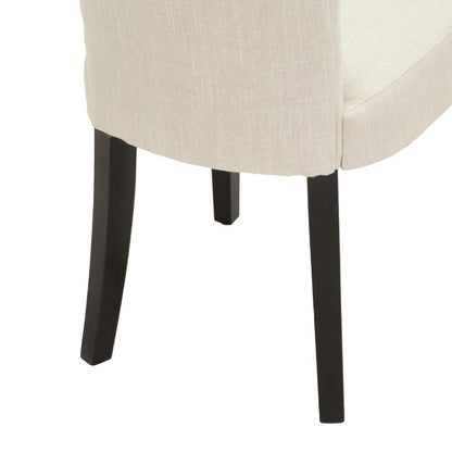 Benjara Chary Dining Chair Set of 2, Brown Wood, Light Beige Tufted Velvet
