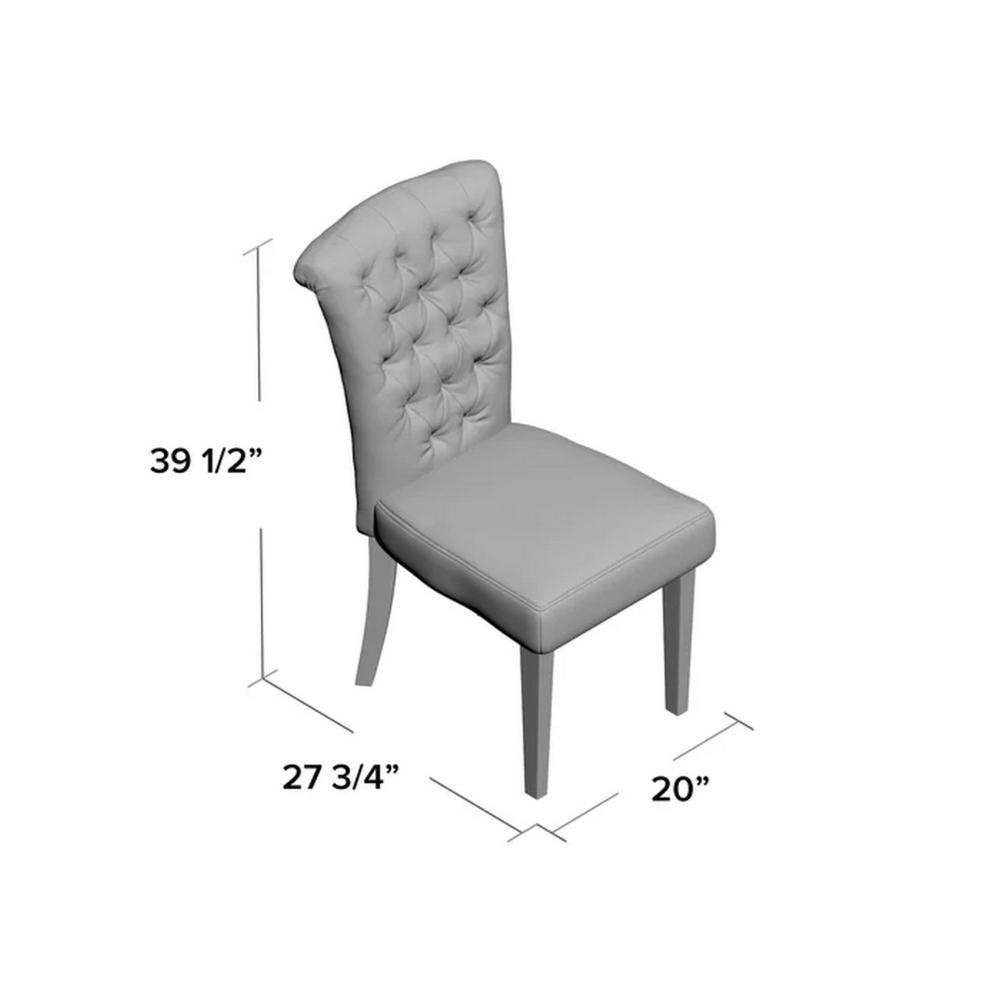 Benjara Chary Dining Chair Set of 2, Brown Wood, Light Beige Tufted Velvet