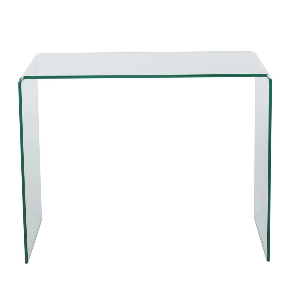 Benjara Glass Dining Table, 38 Inch Rectangular Waterfall Edge, Small Space