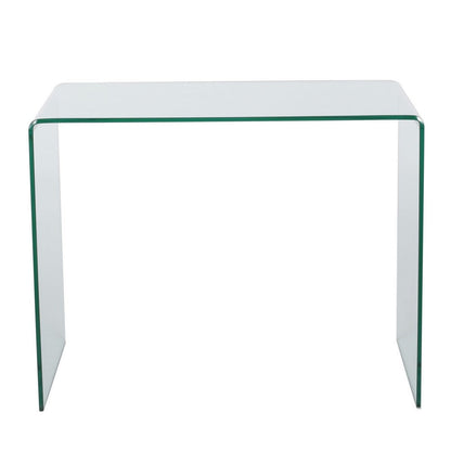 Benjara Glass Dining Table, 38 Inch Rectangular Waterfall Edge, Small Space