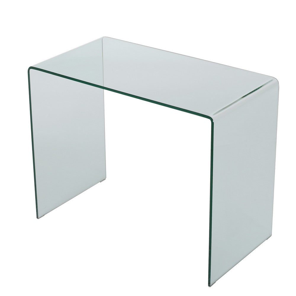 Benjara Glass Dining Table, 38 Inch Rectangular Waterfall Edge, Small Space