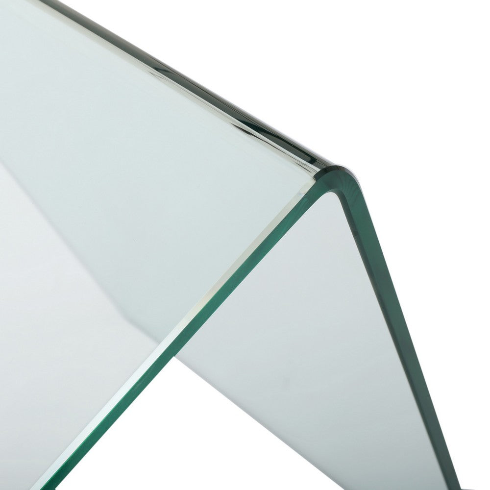 Benjara Glass Dining Table, 38 Inch Rectangular Waterfall Edge, Small Space
