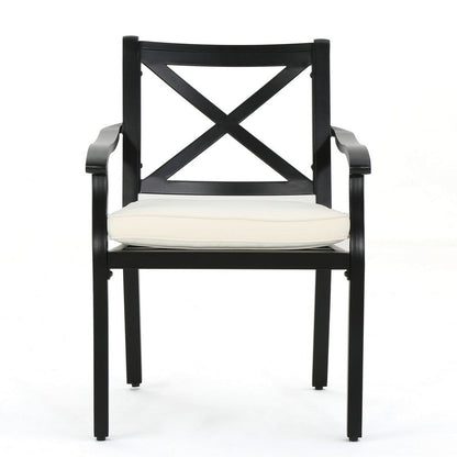 Benjara Weny Outdoor Patio Accent Armchair Set of 2, Ivory Cushioned, Black