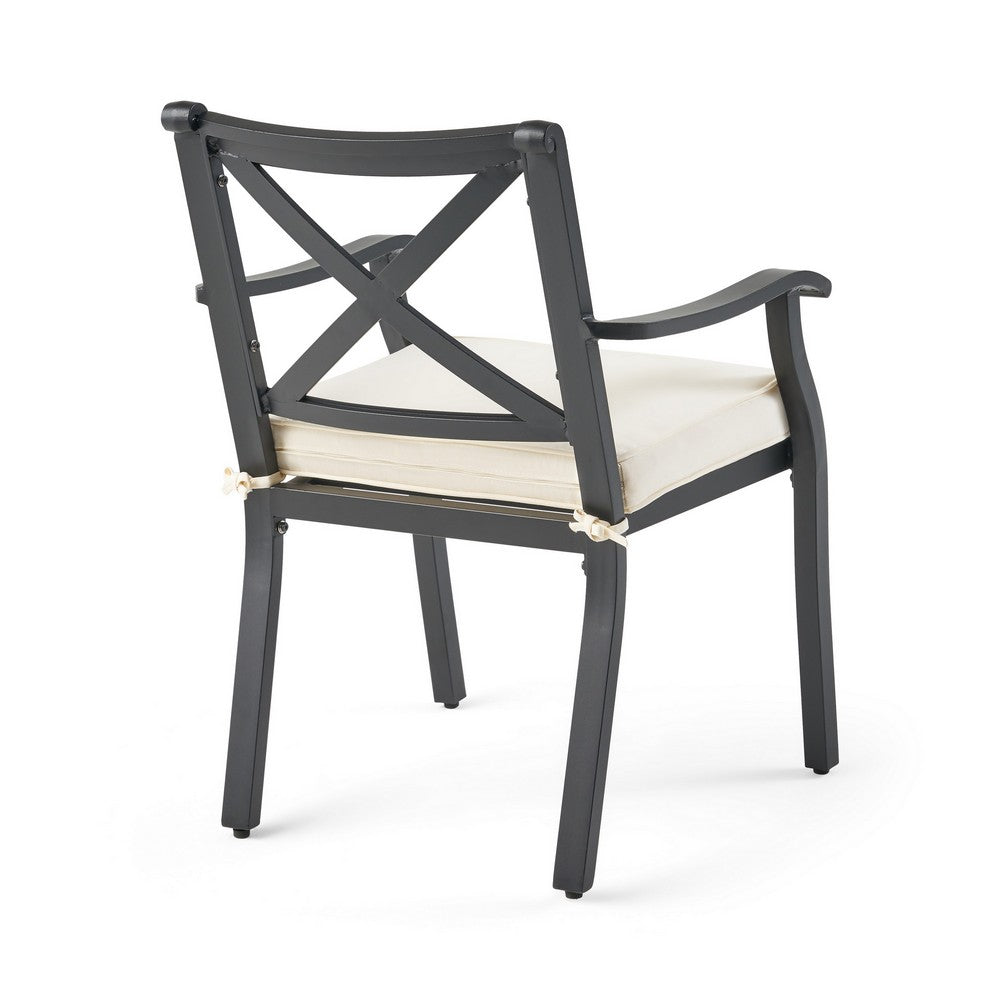Benjara Weny Outdoor Patio Accent Armchair Set of 2, Ivory Cushioned, Black