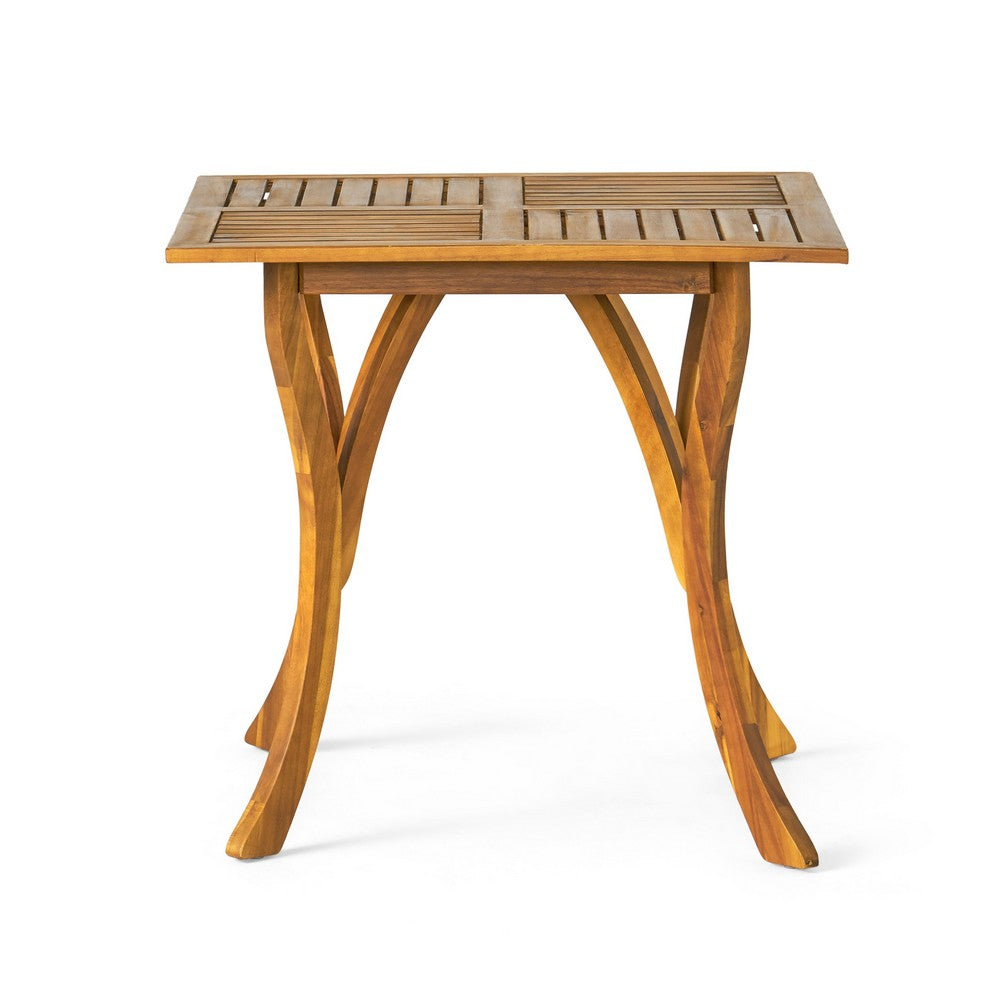 Benjara Olen Outdoor Dining Table, Slatted Square 32 Inch, Brown Acacia Wood