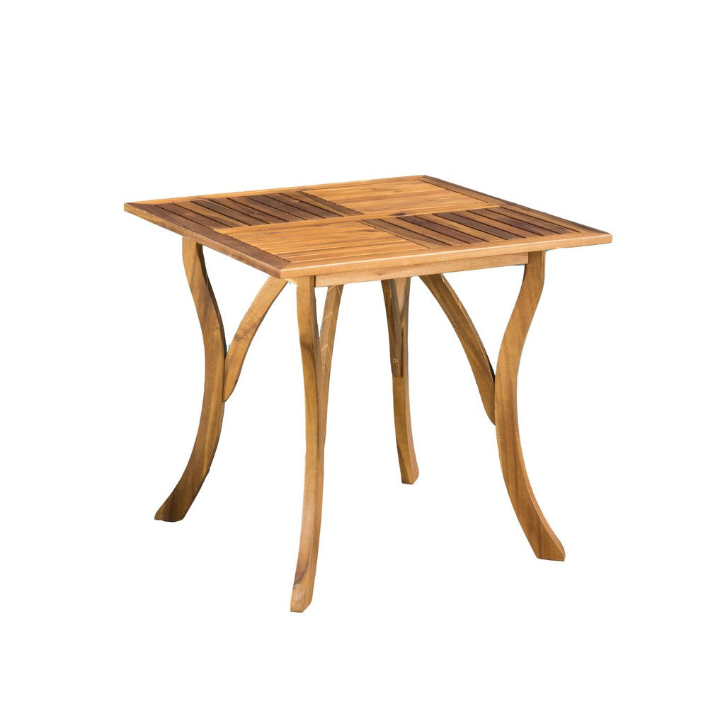Benjara Olen Outdoor Dining Table, Slatted Square 32 Inch, Brown Acacia Wood