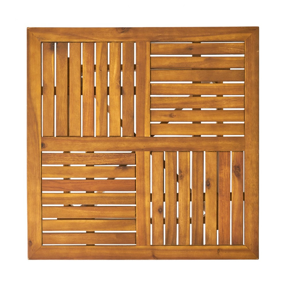 Benjara Olen Outdoor Dining Table, Slatted Square 32 Inch, Brown Acacia Wood