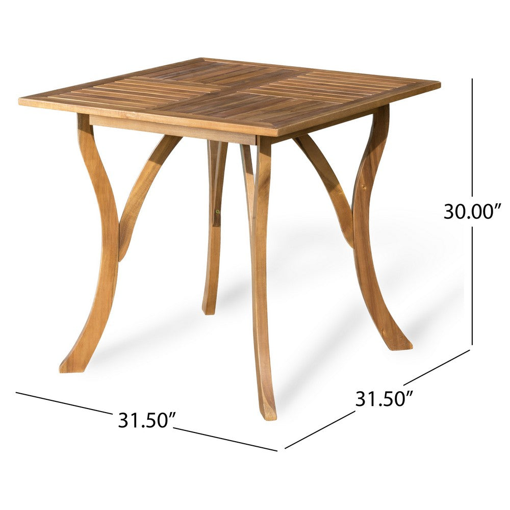 Benjara Olen Outdoor Dining Table, Slatted Square 32 Inch, Brown Acacia Wood