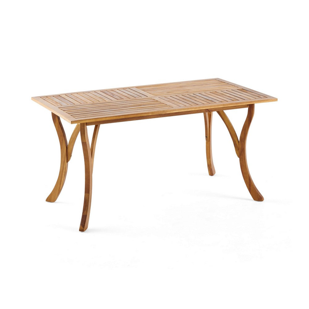 Benjara Olen Outdoor Dining Table, Slatted Rectangular 59 Inch, Brown Wood