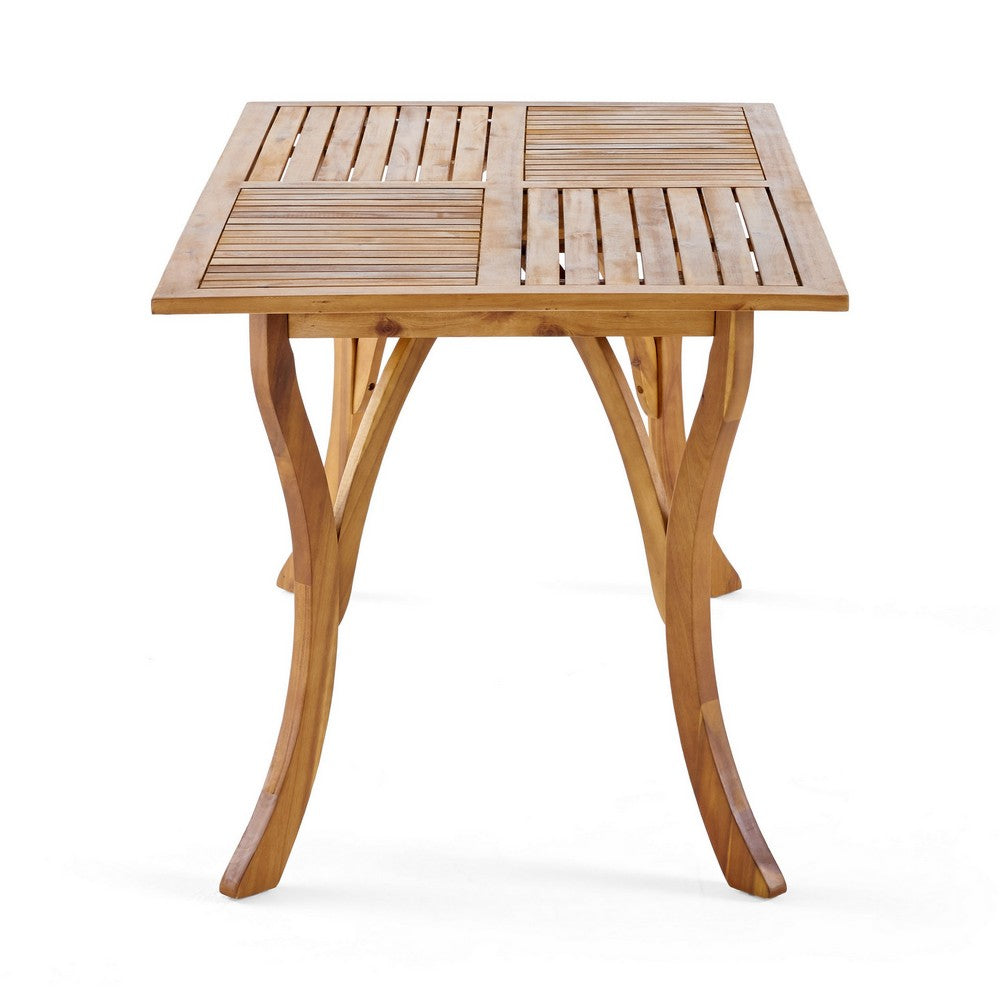 Benjara Olen Outdoor Dining Table, Slatted Rectangular 59 Inch, Brown Wood