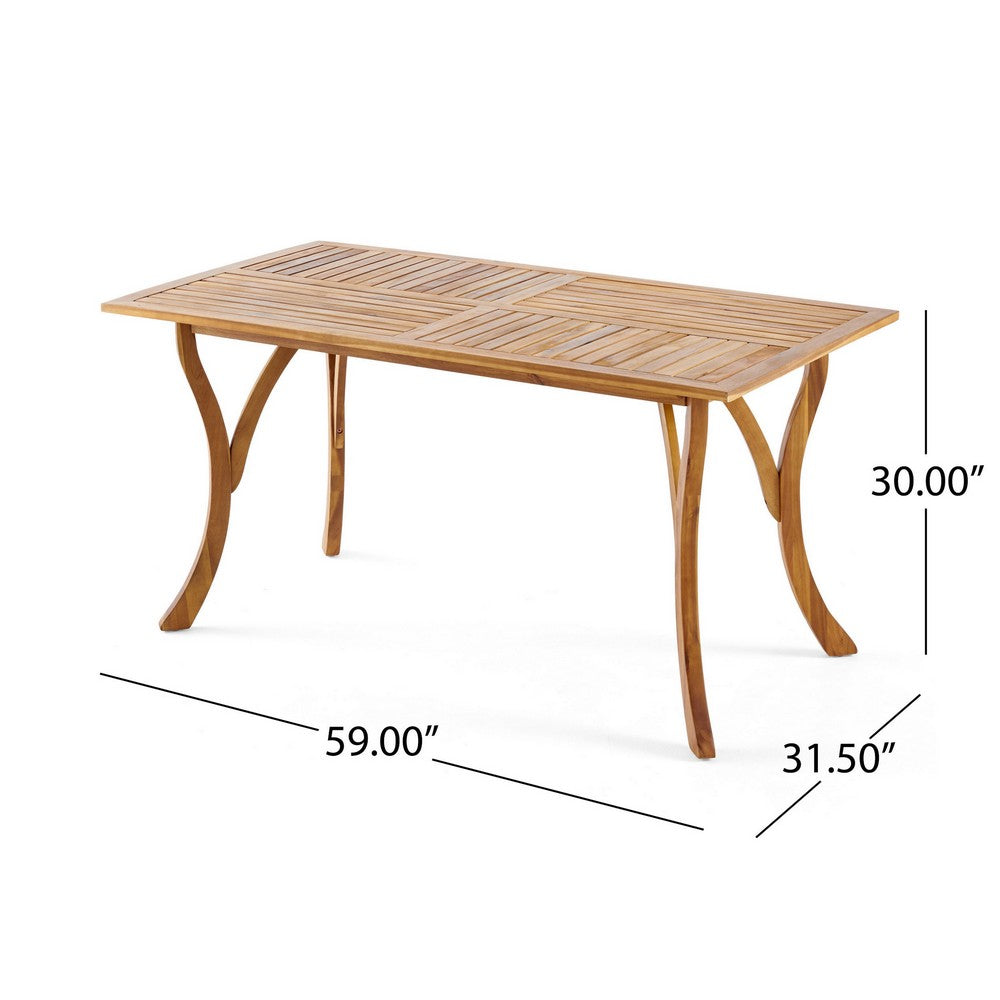 Benjara Olen Outdoor Dining Table, Slatted Rectangular 59 Inch, Brown Wood