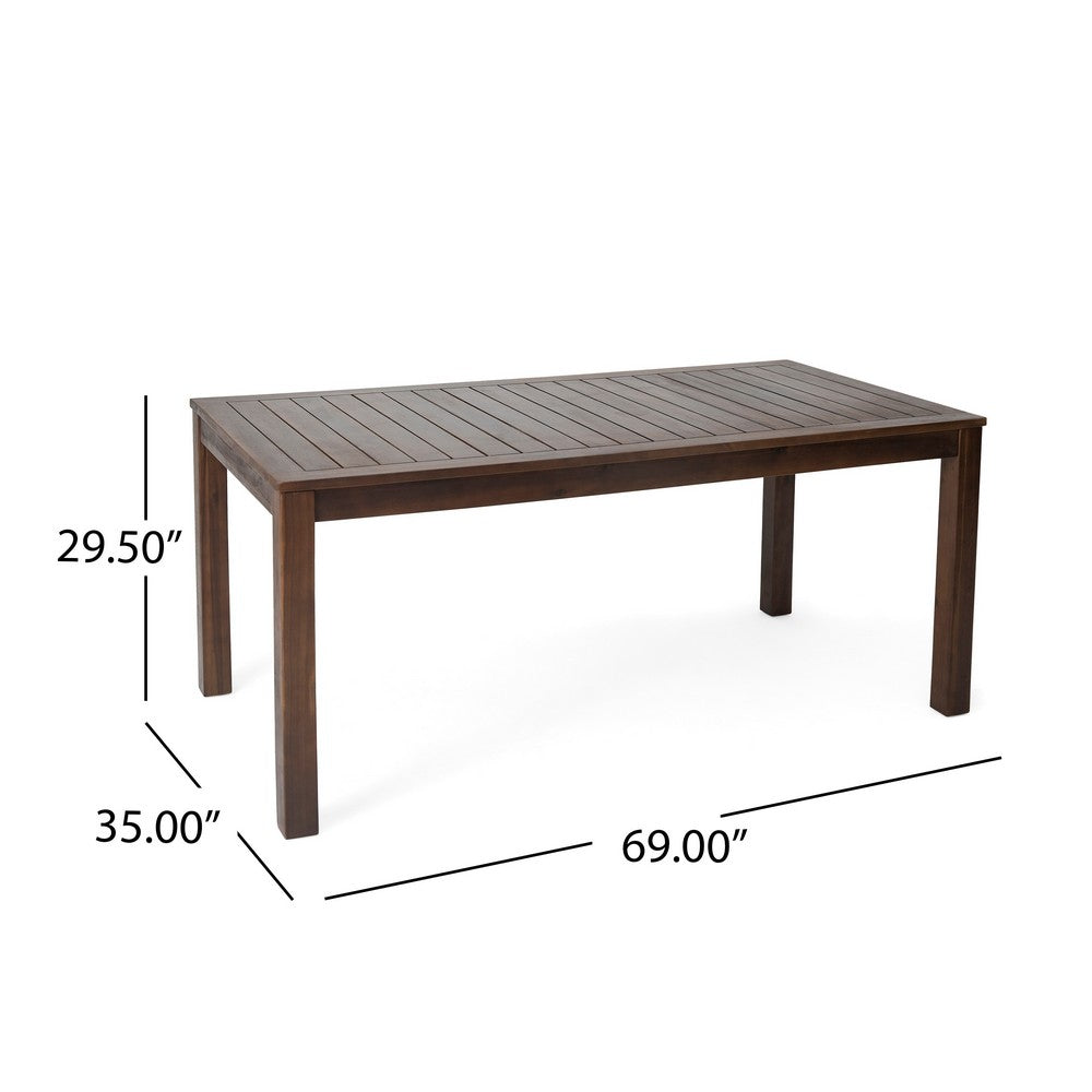 Benjara Feya Outdoor Dining Table, 69" Rectangular Top, Brown Acacia Wood