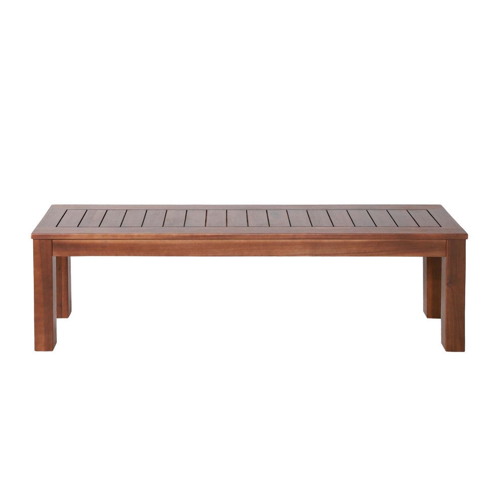 Benjara Feya Outdoor Bench Set of 2, 62 Inch Smooth Brown Acacia Wood Top
