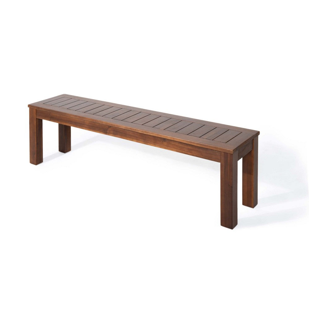 Benjara Feya Outdoor Bench Set of 2, 62 Inch Smooth Brown Acacia Wood Top
