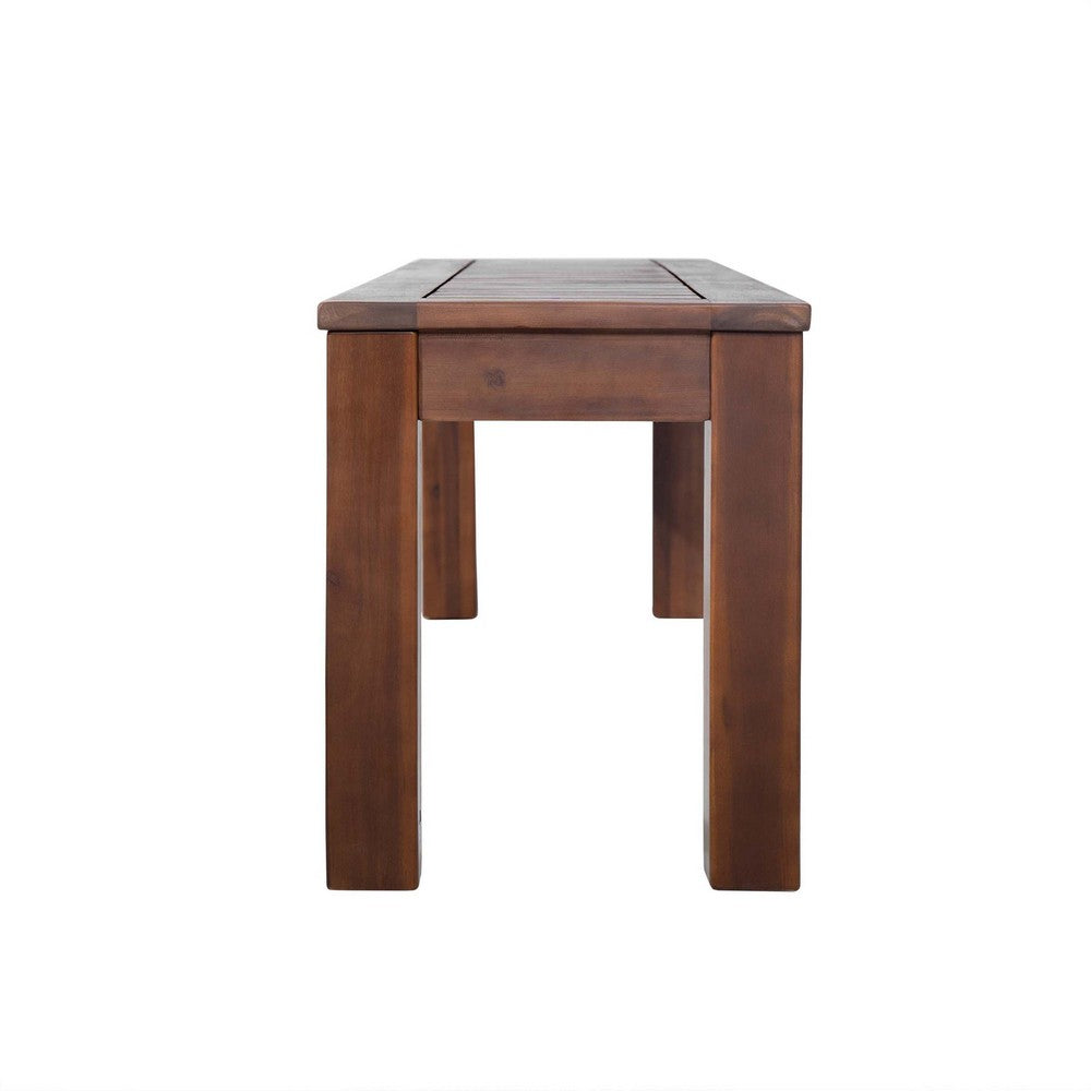 Benjara Feya Outdoor Bench Set of 2, 62 Inch Smooth Brown Acacia Wood Top
