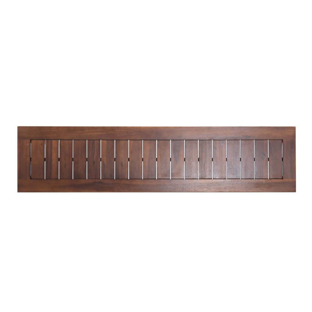 Benjara Feya Outdoor Bench Set of 2, 62 Inch Smooth Brown Acacia Wood Top